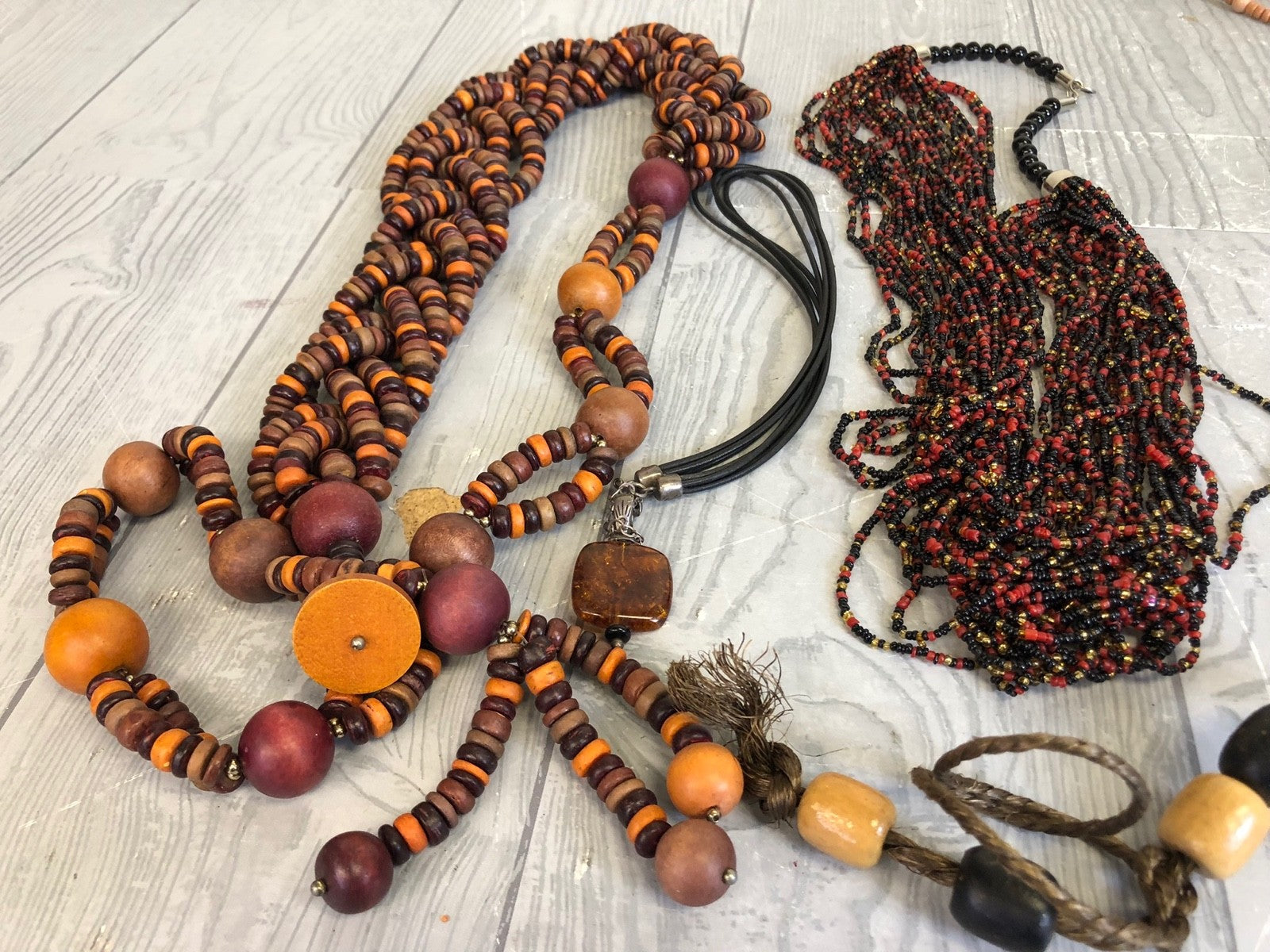 1.8 Pound Lot of Earth Tone Necklaces and Bracelets- Costume Jewelry Mixed Bag