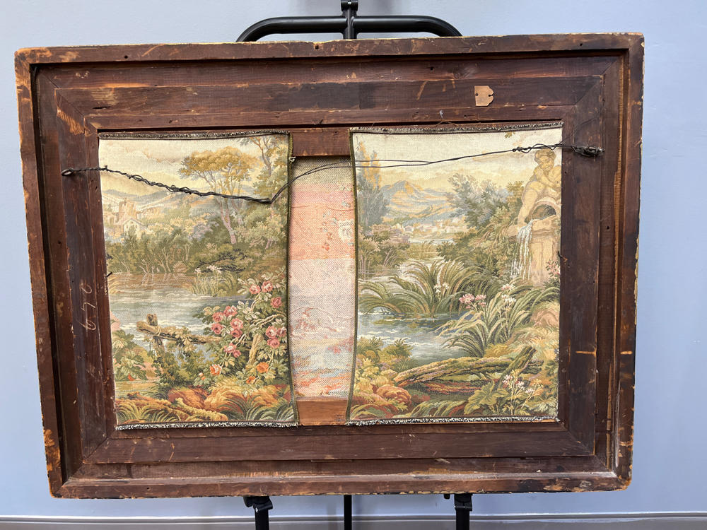 Vintage Pictorial Tapestry Romantic Tapestry in Gilded Wide Gold Frame