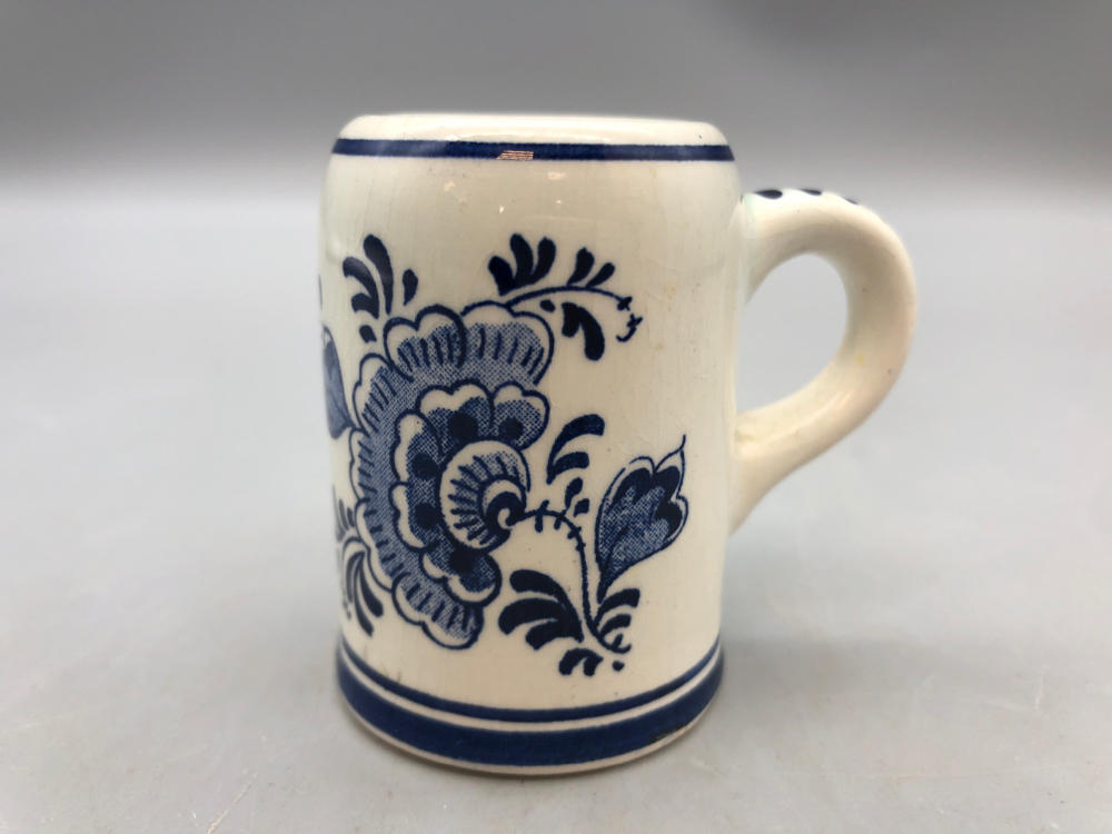 Miniature Delft Blue Mug Hand Painted Blue & White Holland Toothpick Holder