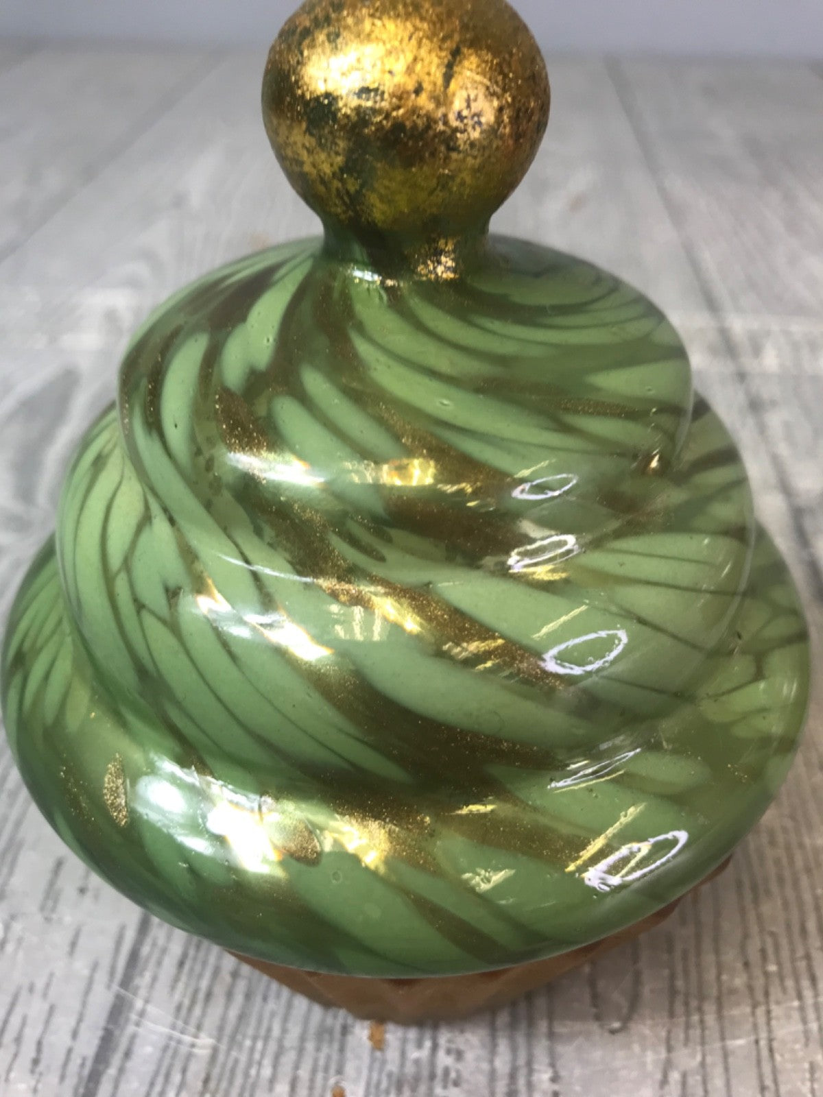 Pair of Green and Pink Anthropologie Cupcake Glass Candle Holders - No Candles