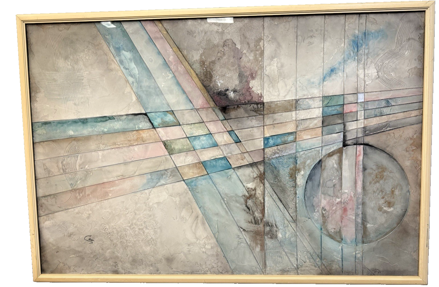 Mixed Media Art In The Style Of Michel De Caso Signed Abstract Geometric Pastels