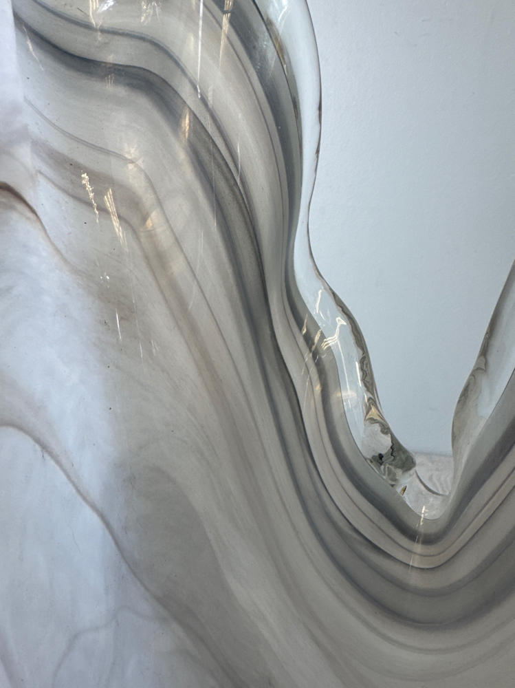 MURANO GLASS VASE - ITALY WHITE GRAY UNIQUE OPEN PETAL ART VASE - 16.5'' TALL