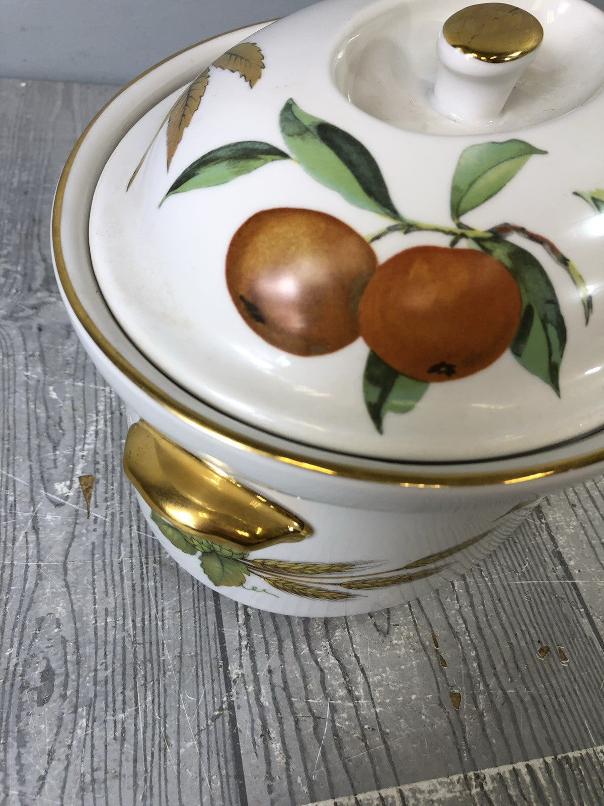 Vintage Royal Worcester Evesham Gold Fine Porcelain Oval Lidded Casserole Dish