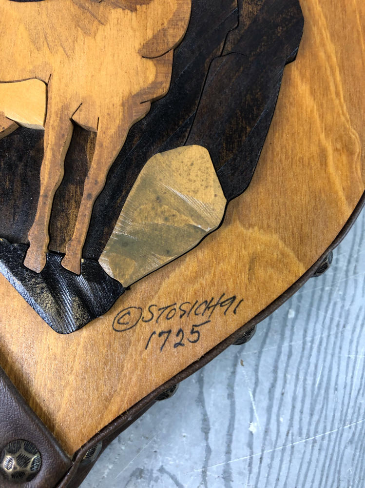 UNIQUE!!! Antique Fireplace Bellows Wood & Leather Work Fold Art Engraved Rams