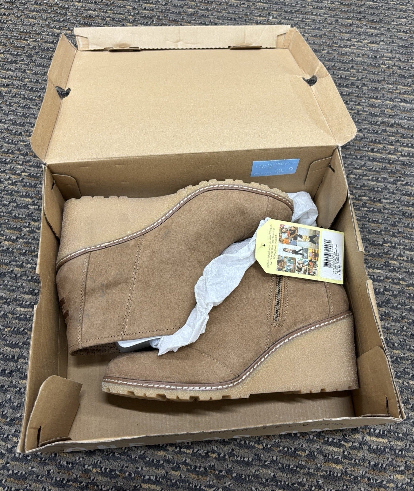 TOMS Women's Goldie Wedge Ankle Booties in Tan Suede Size 10 US