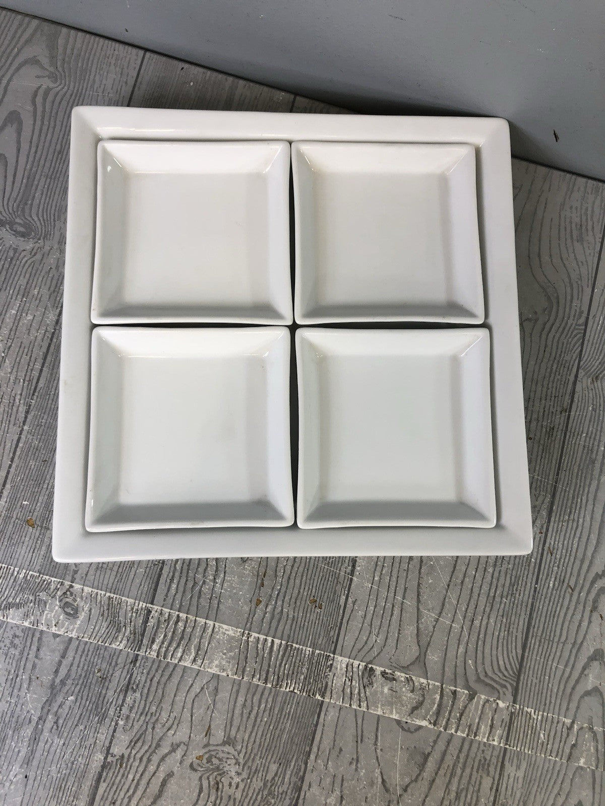 Crate & Barrel White Serving Plates - One Large Plate and Four Small Plates