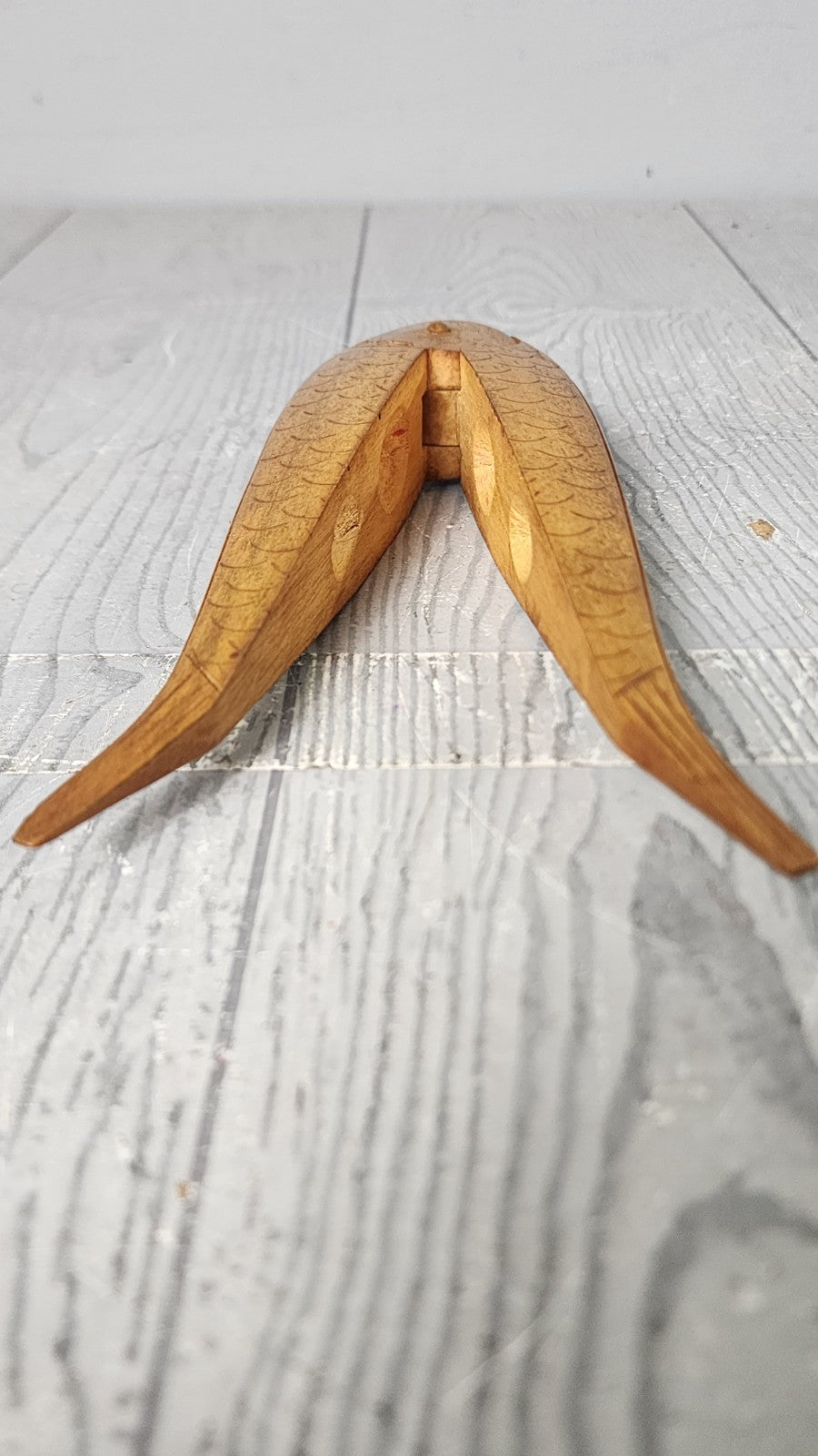Vintage Scandinavian Fish Nutcracker, Carved Wood Large Folk Art Nutcracker