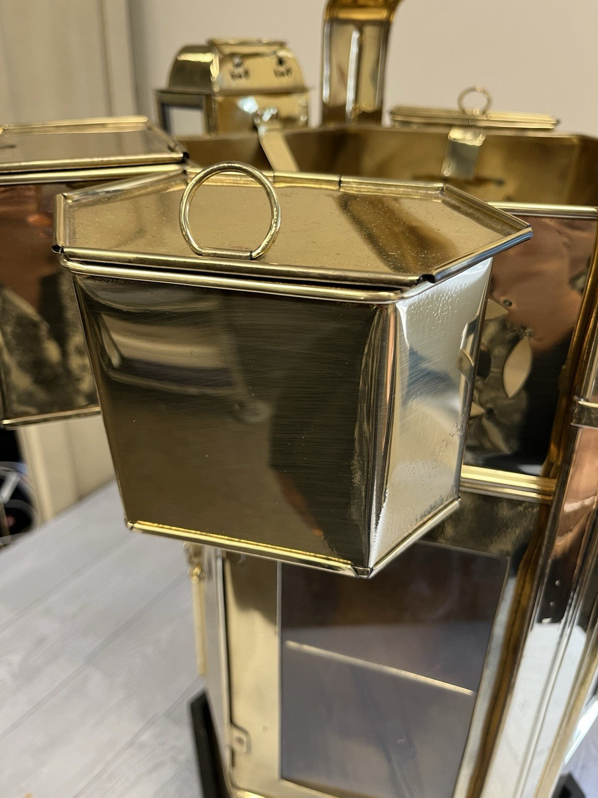 Vintage Asian Brass Street Food Noodle Cart Tiffin Box wt 5 Original Accessories