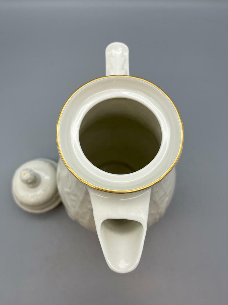 Roseanthal White Coffee Pot Sanssouci Series Gold Trim Germany Embossed Detail