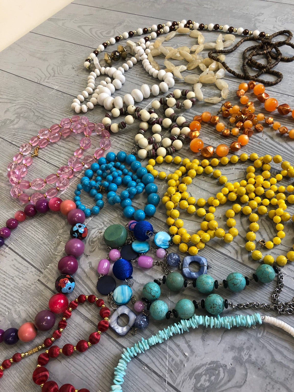 1.8 Pound Lot of Assorted Beaded Costume Necklaces- Different Colors and Styles