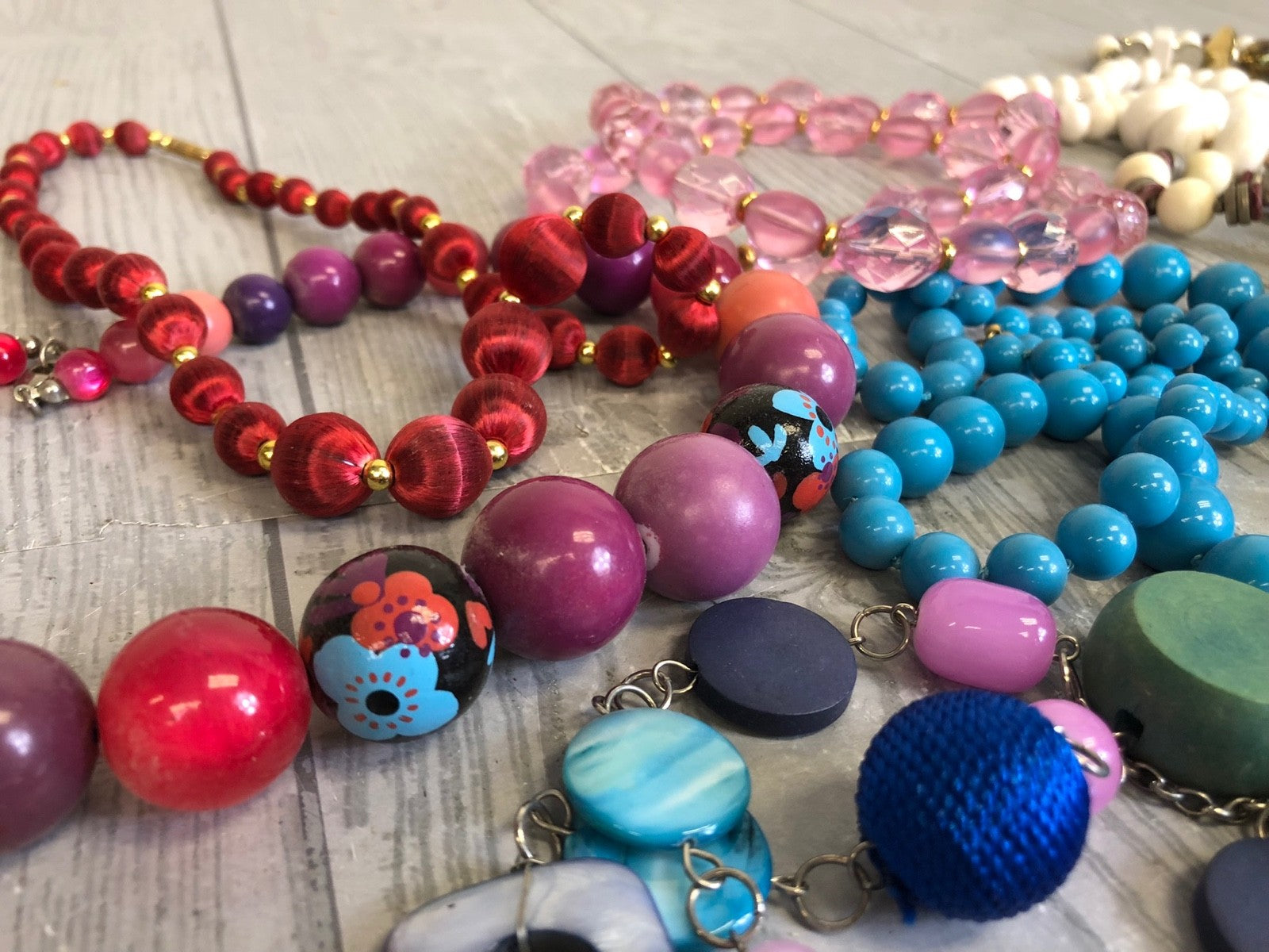 1.8 Pound Lot of Assorted Beaded Costume Necklaces- Different Colors and Styles