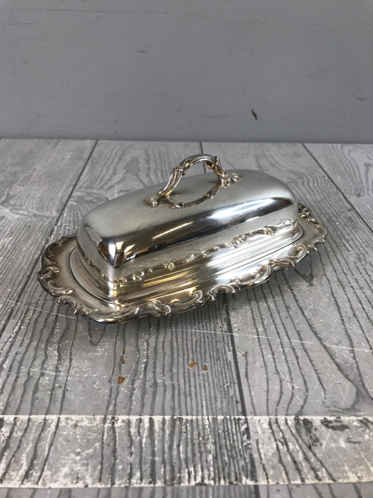 Vintage International Silver Plate Metal Kitchen Dishes- 2 Trays & 1 Butter Tray