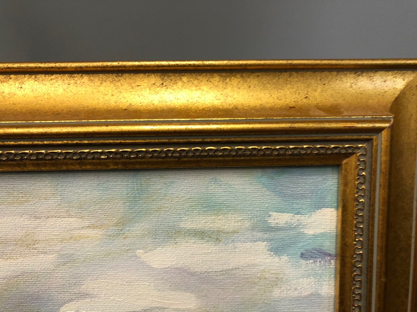 Framed Art Painting of Claude Monet Water Lilles Replica - Signed - Gold Frame
