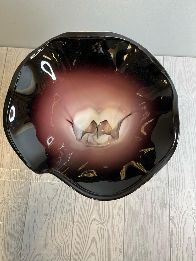 Vulcan Free Form Art Glass Vase Made Poland Black Purple Pink White Blue Mauve