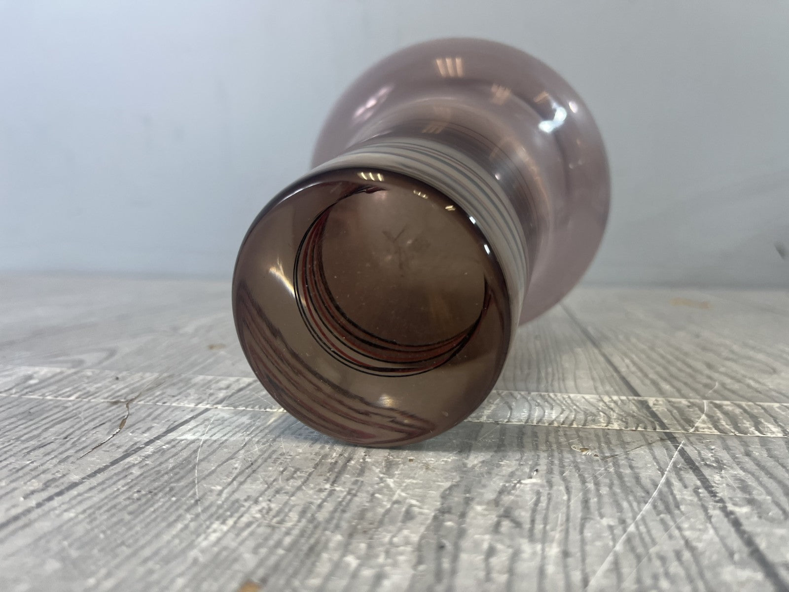 Midcentury Inspired Purple Art Glass Heavy Vase Purple Swirl Detail Modern