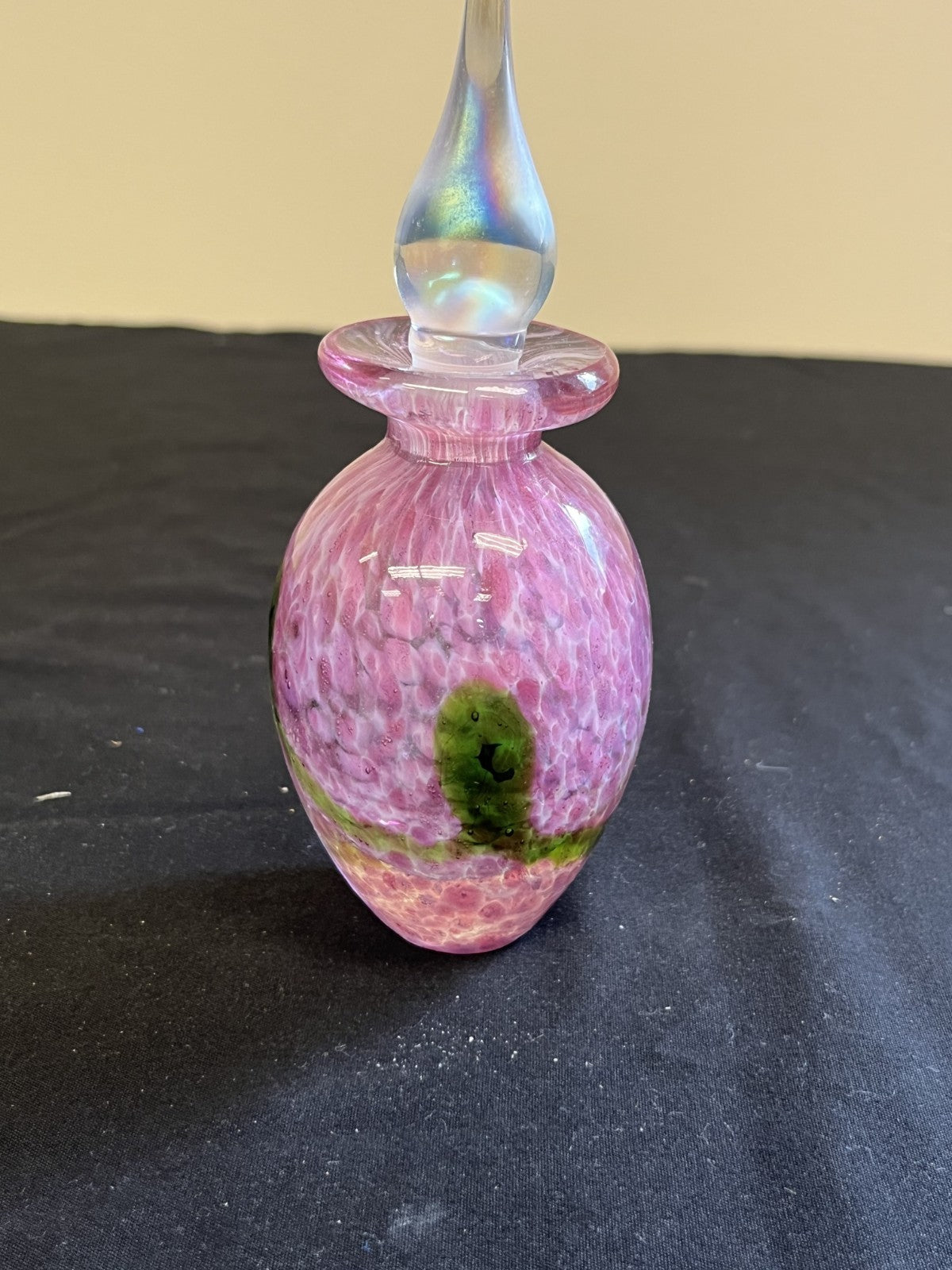 Vintage Art Glass Perfume Decanter with Dropper Pink Green