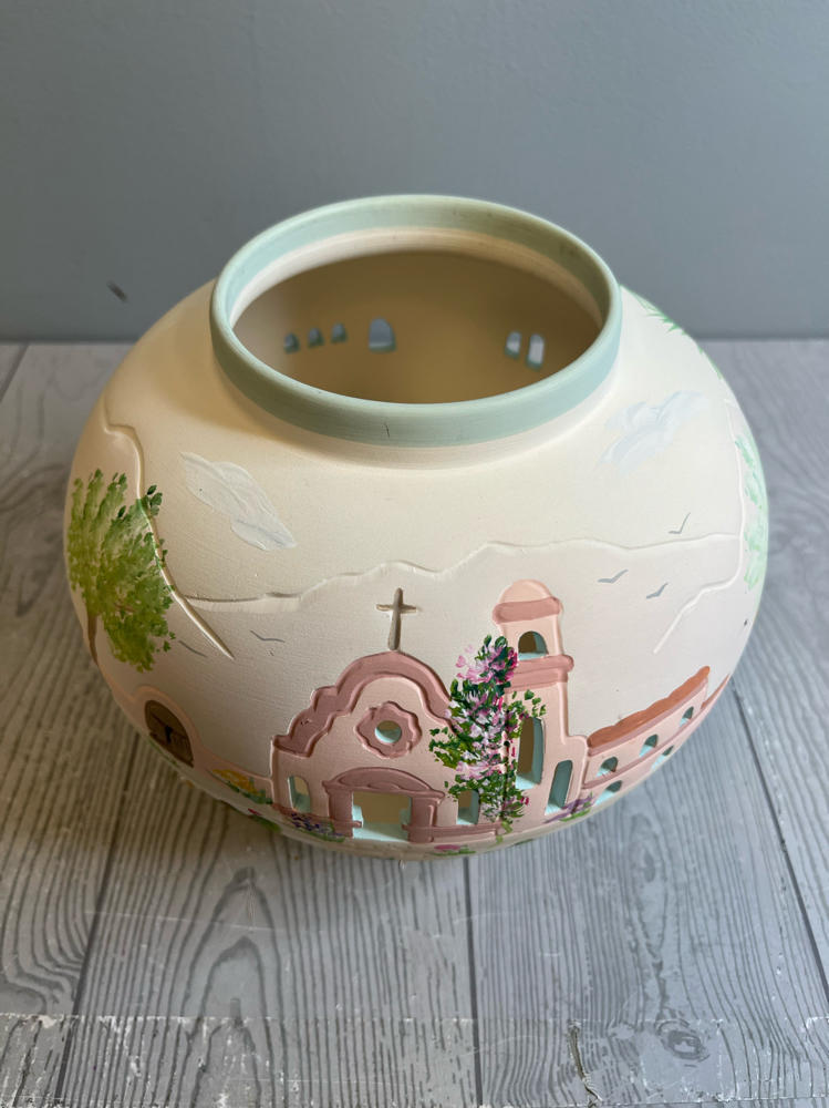 Vintage South West Pottery Bowl Hand Made and Painted Home Decor Pastel Colors