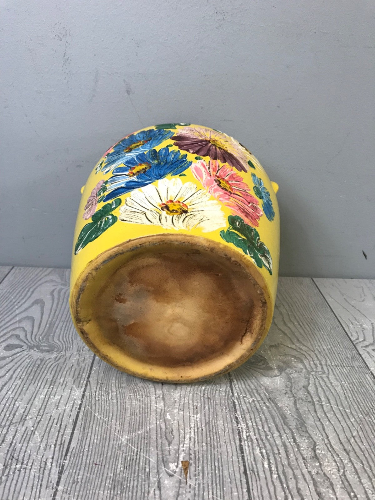 Ransburg Cookie Jar circa 1930s Hand-Painted Floral on Yellow Clean Vintage
