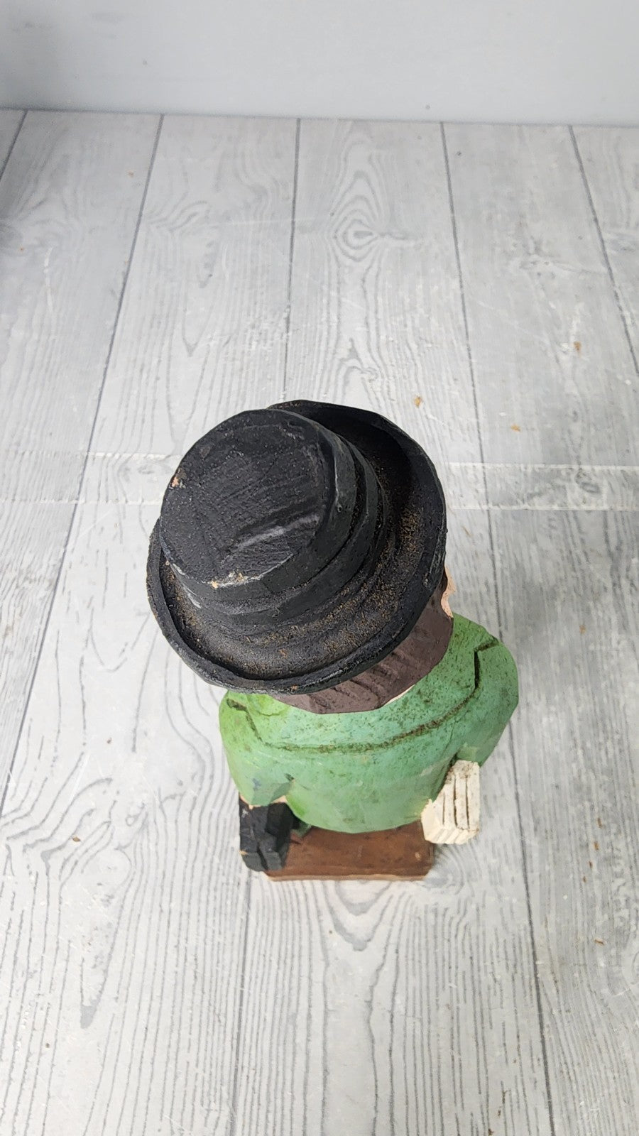 Vintage Hand Carved Wooden Statue Salesman with Cigar Wood Carving Art
