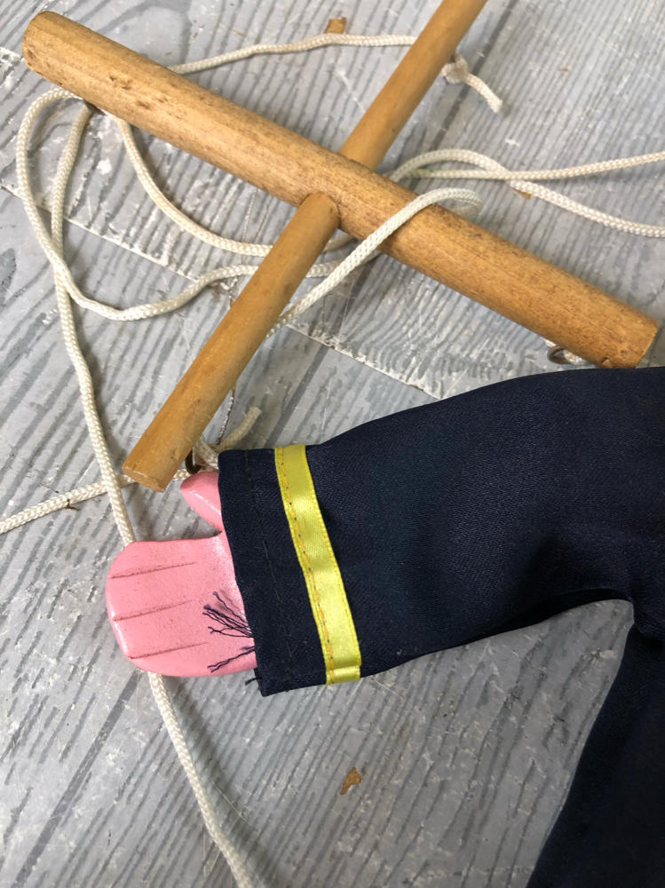 Vintage Tellon Standard Stringed Marionette Puppet in a Dark Blue Uniform