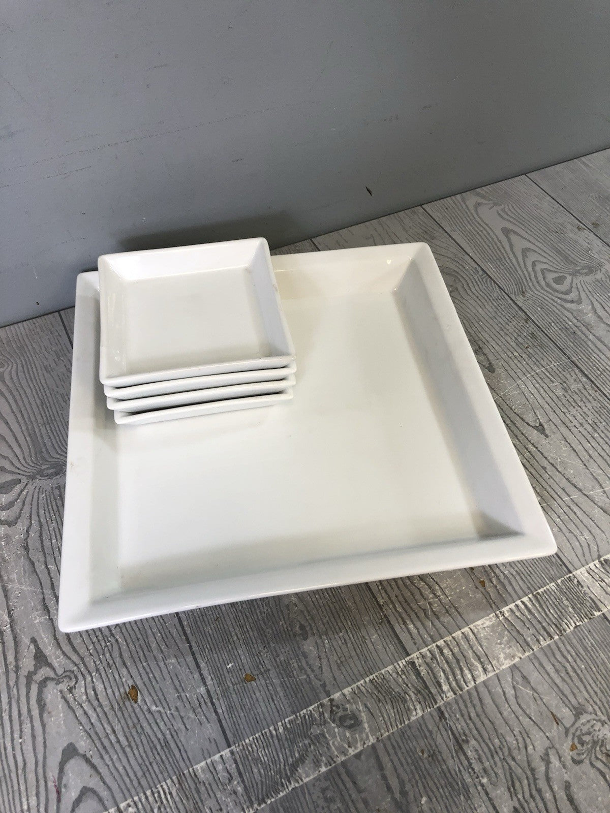 Crate & Barrel White Serving Plates - One Large Plate and Four Small Plates