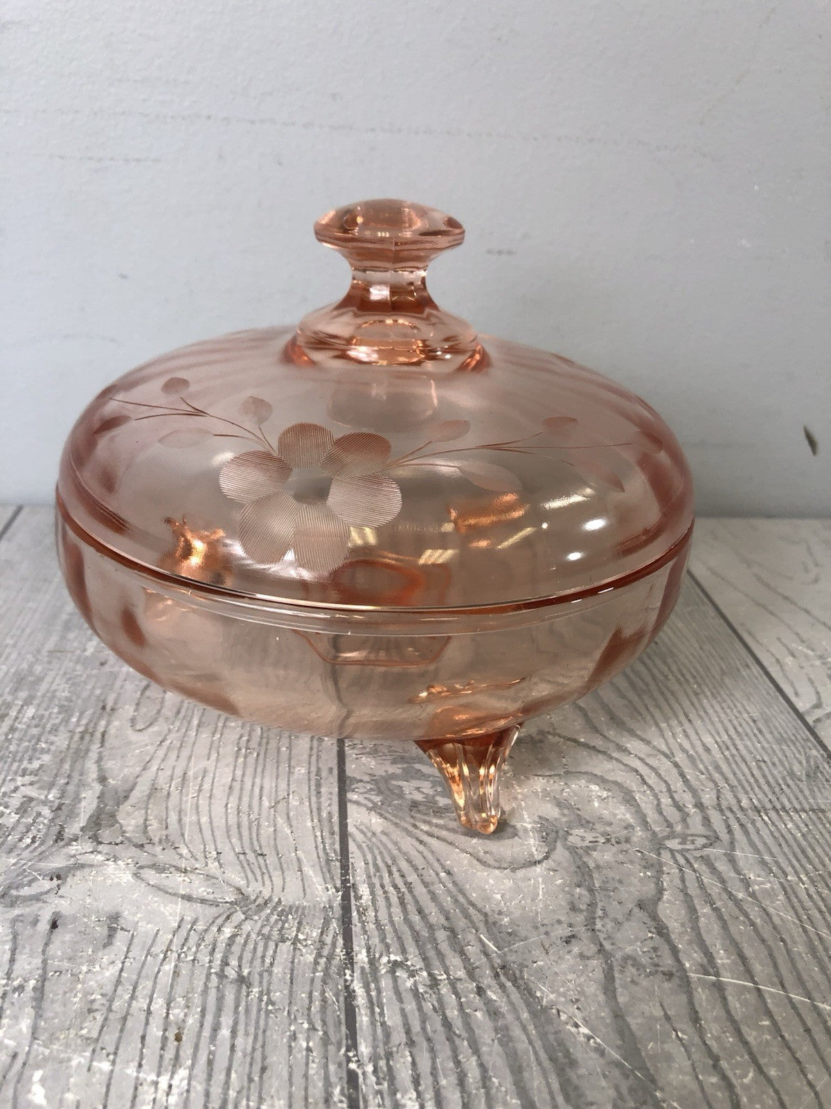 Light Pink Decorative Trinket Bowl for Home Decor - Floral Designs - W/ Lid