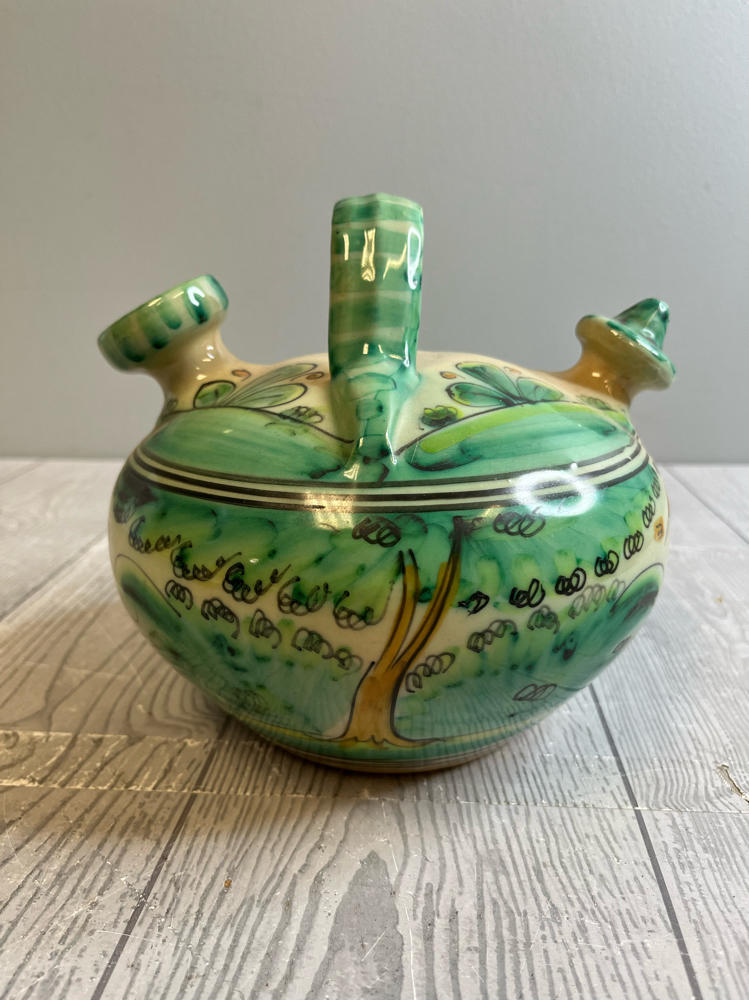 Botijo Water Cooling Container Spain Traditional Clay Pottery Blues and Greens