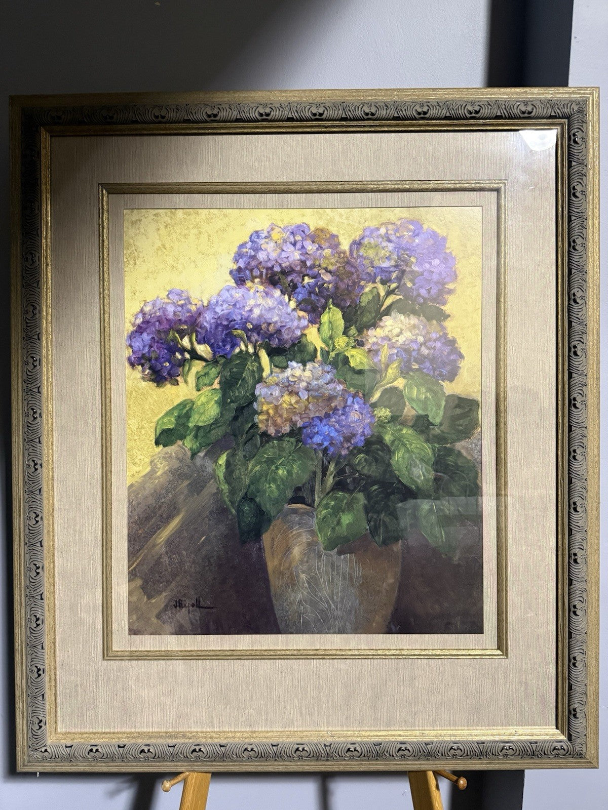 Hortensias Azules In Style Of Josefina Ripoll Signed With Textured Frame