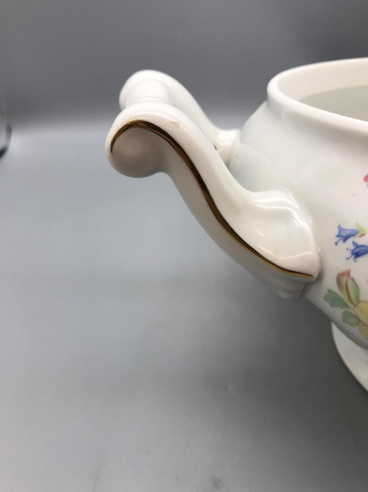Favolina Poland Soup Tureen with Ladle - White w/ Floral Designs and Gold Trim