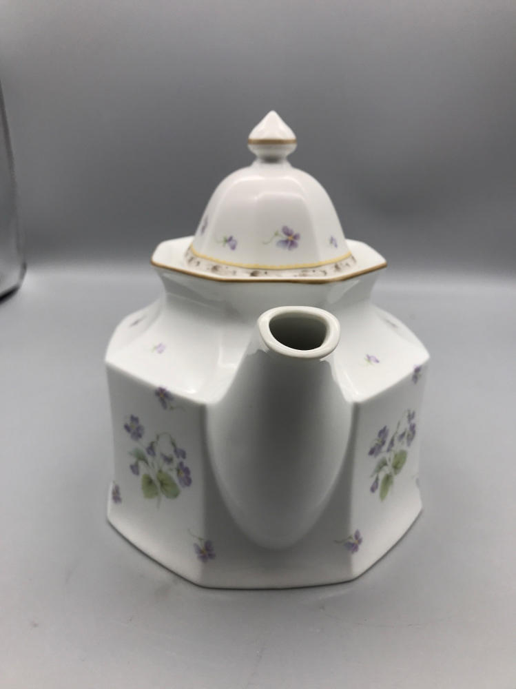 Teapot & Lid in Gracious Pattern Purple Floral Pattern by Christopher Stuart