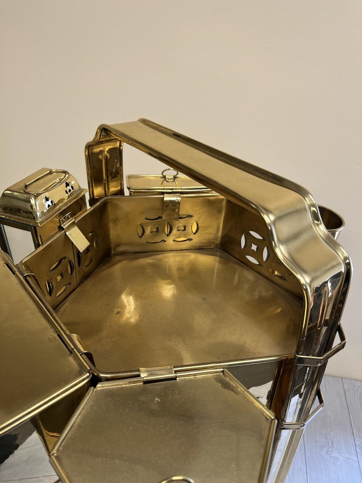 Vintage Asian Brass Street Food Noodle Cart Tiffin Box wt 5 Original Accessories