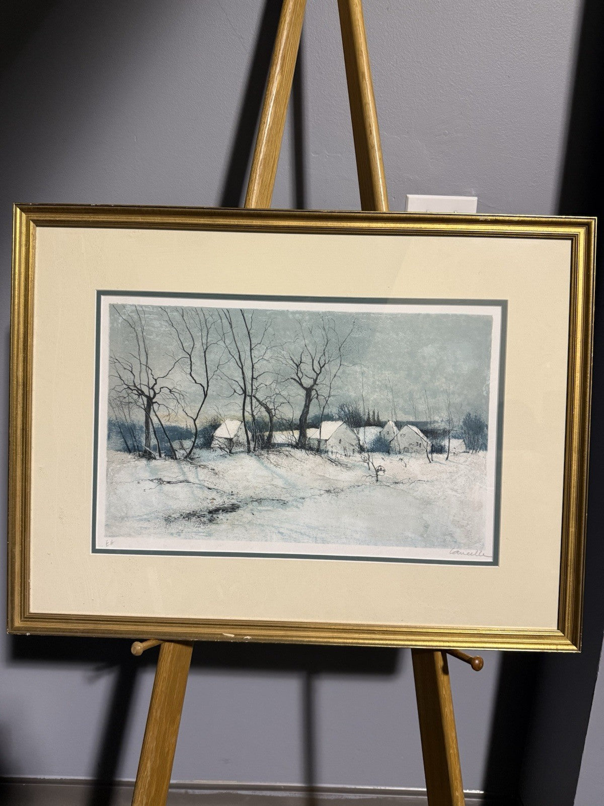 Winter Scene In Style of French Artist Jacque Lanelle Signed Artist’s Proof