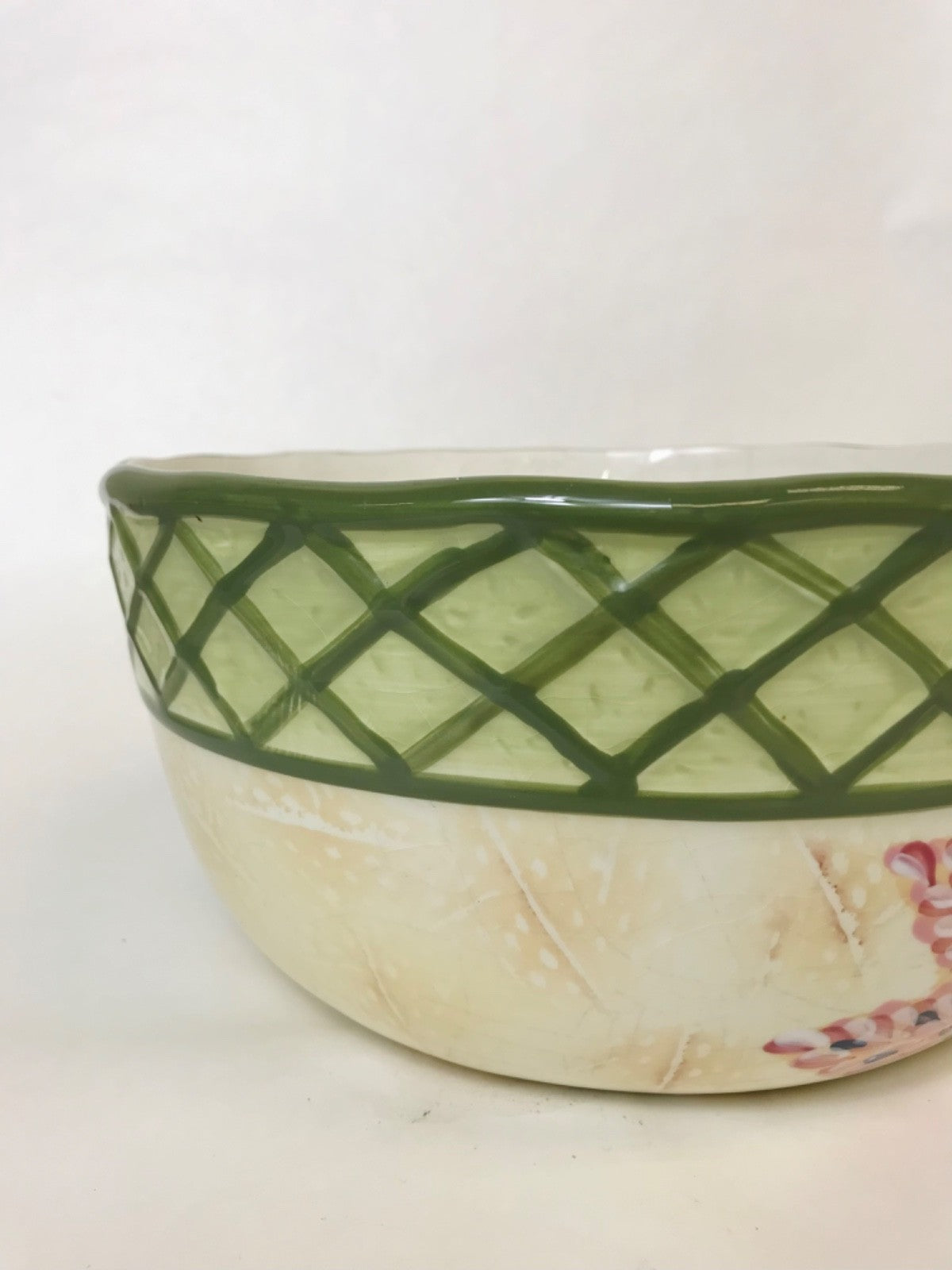 Earthenware Decorative Ceramic Serving Bowl 10.5" x 10.5" - Green Beige and Pink