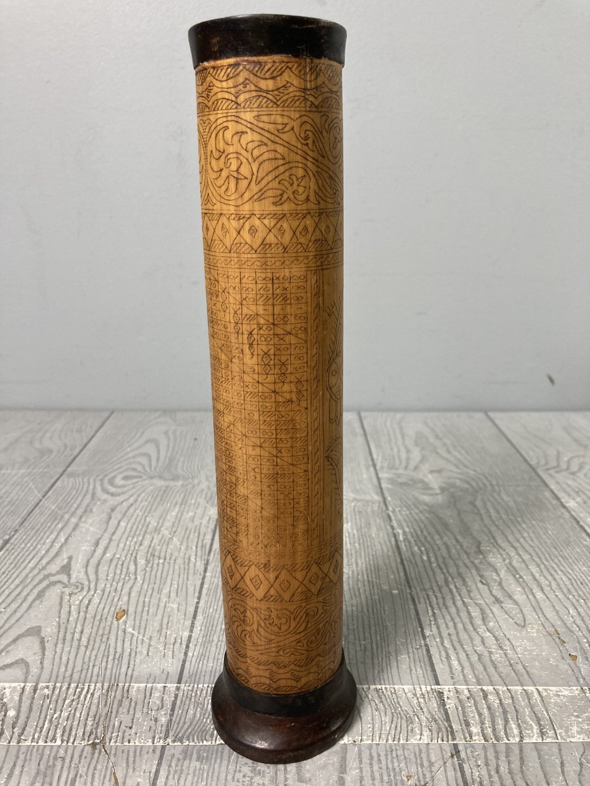 Engraved Bamboo Cylinder Vase/Holder Divinatory Lunar/Star Calendar Toba Batak