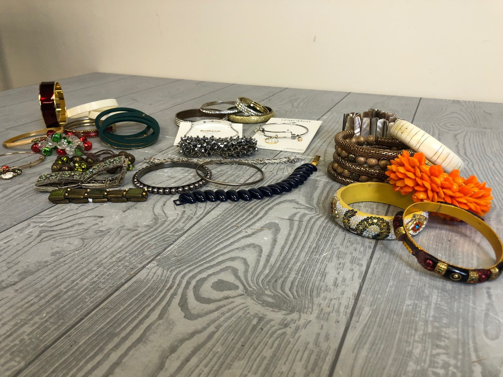 1.6 Pound Lot of Bracelets and Bangles- Costume Jewelry for Wearing or Crafting