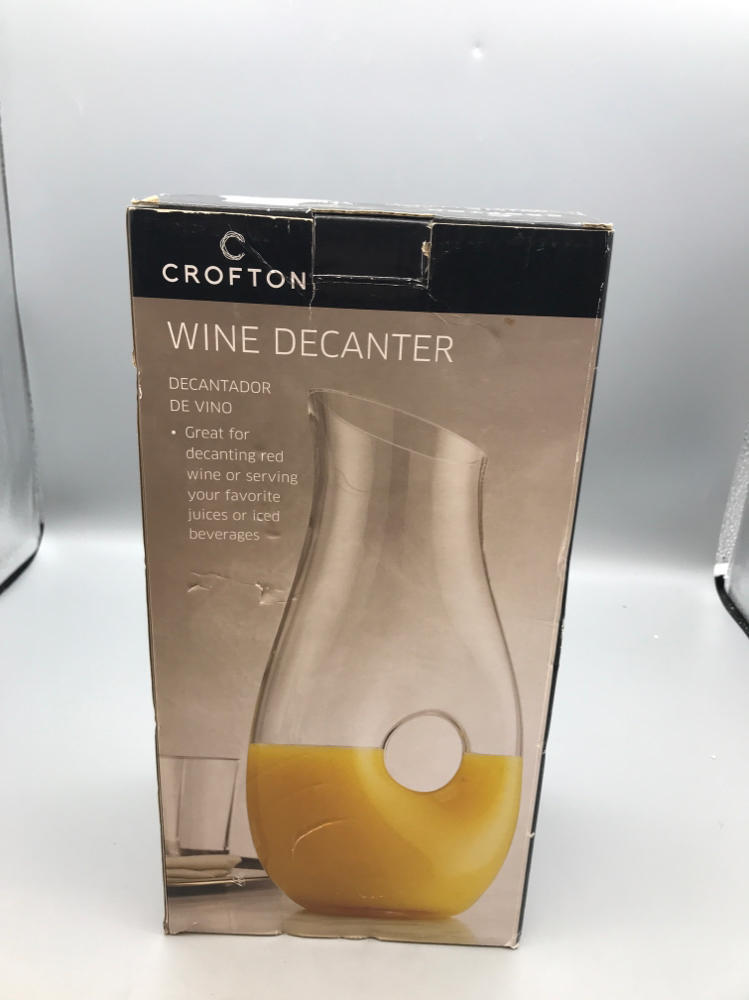 Crofton Wine Decanter Clear Glass Any Beverage Modern Design Handle - NIB