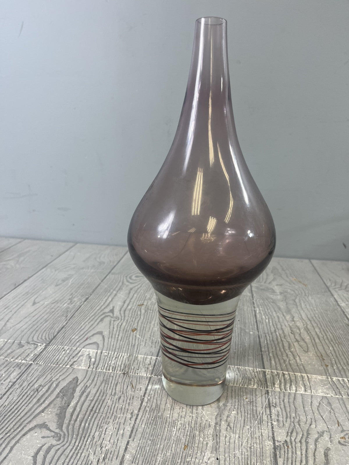 Midcentury Inspired Purple Art Glass Heavy Vase Purple Swirl Detail Modern
