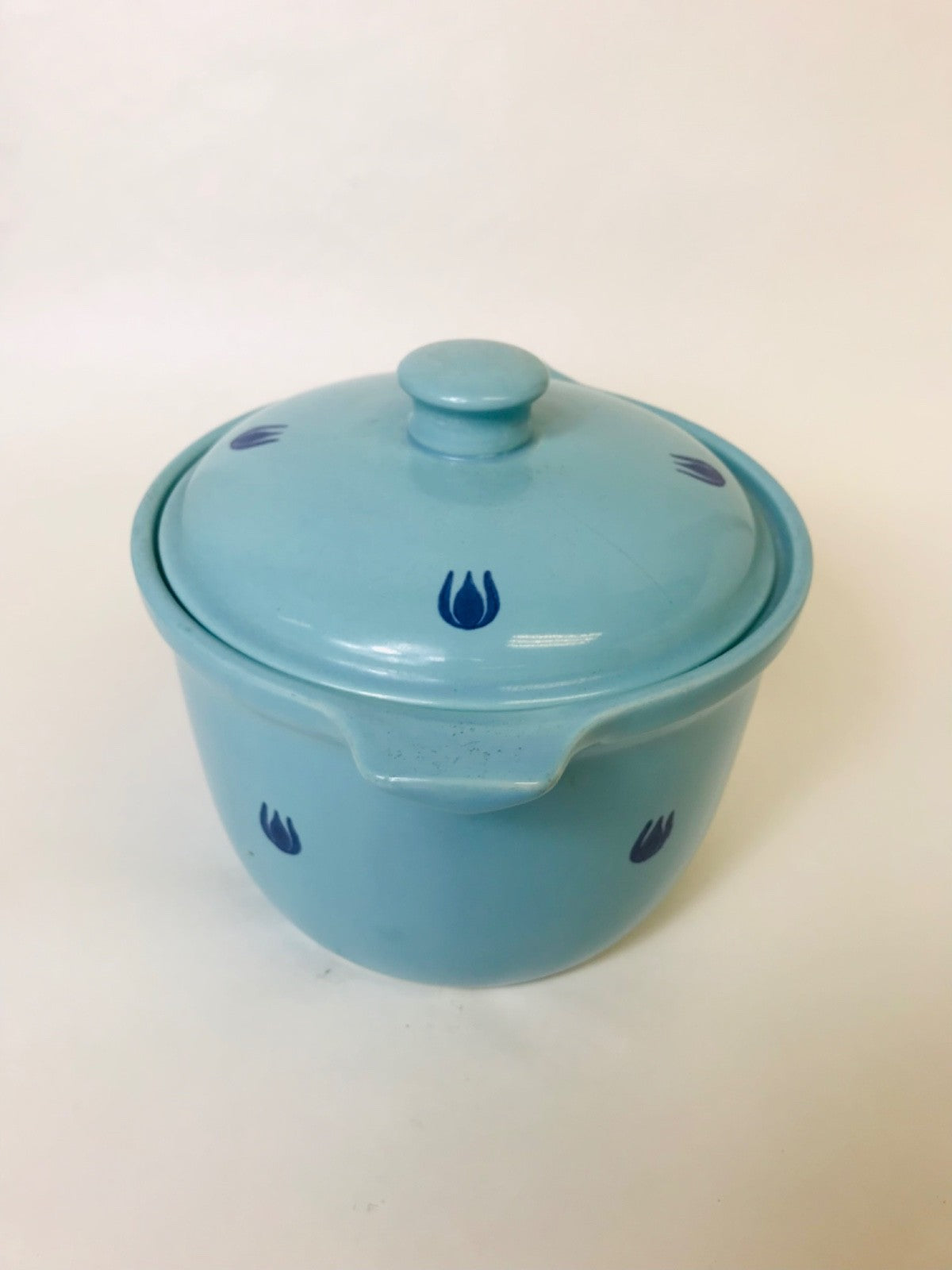 Cronin Pottery Blue Dutch Oven Bean Pot Featuring Blue Tulip Pattern with Lid