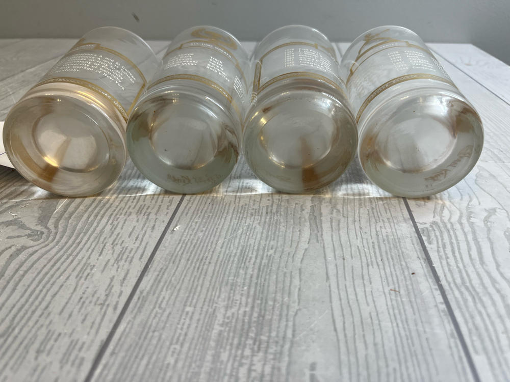 Set of 4 Vintage Sports King Drinking Glasses Mid-Century Gold Detail Overlay