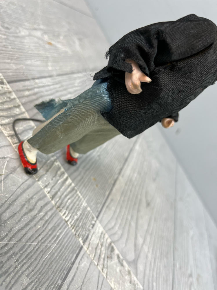 Vintage Bisque Composition Doll Figurine Asian Man on Wire Stand