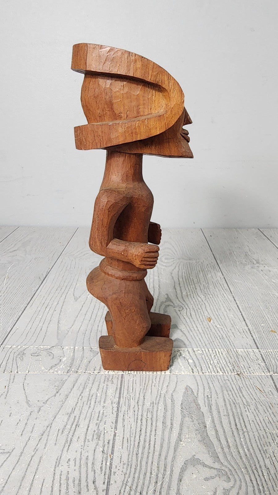 Unique 11" Vintage Wood Carved Man with Head Adornment
