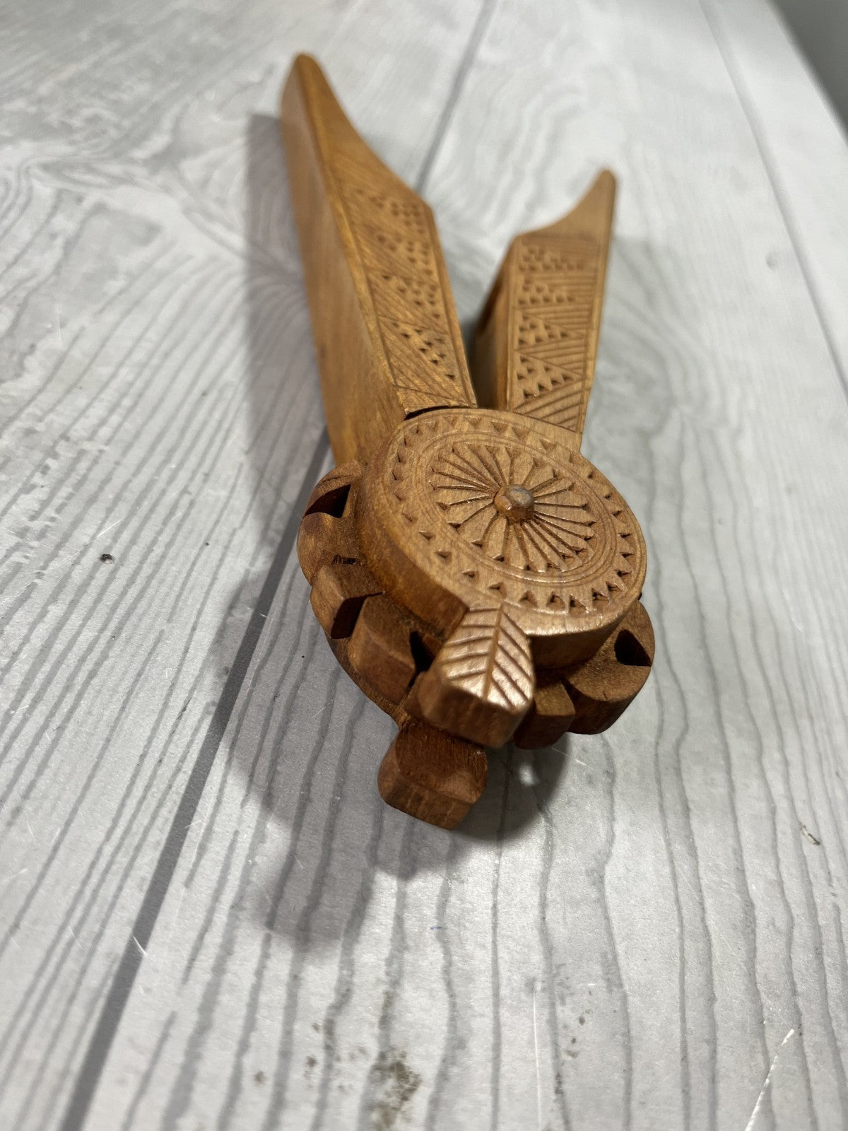 Vintage Scandinavian Hand Carved Handheld Wooden Nutcracker Collectibles