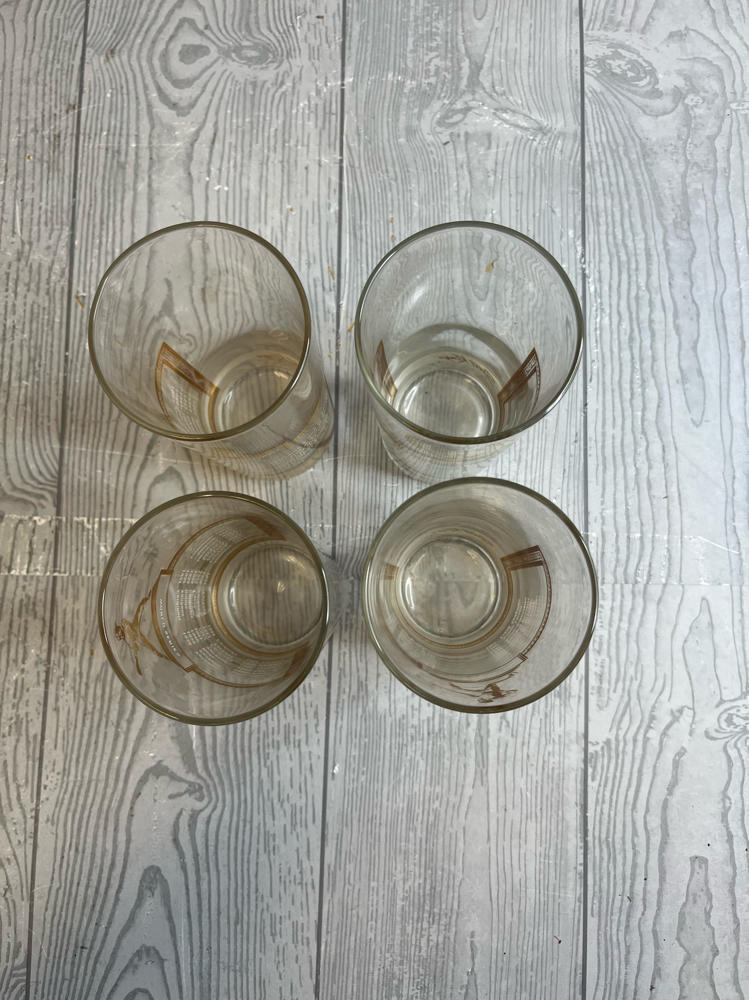 Set of 4 Vintage Sports King Drinking Glasses Mid-Century Gold Detail Overlay