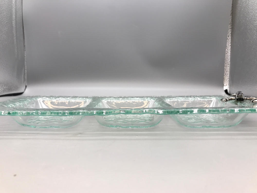 3 Section Bubble Sea Glass Serving Tray with Silver Lobster - Green Hues