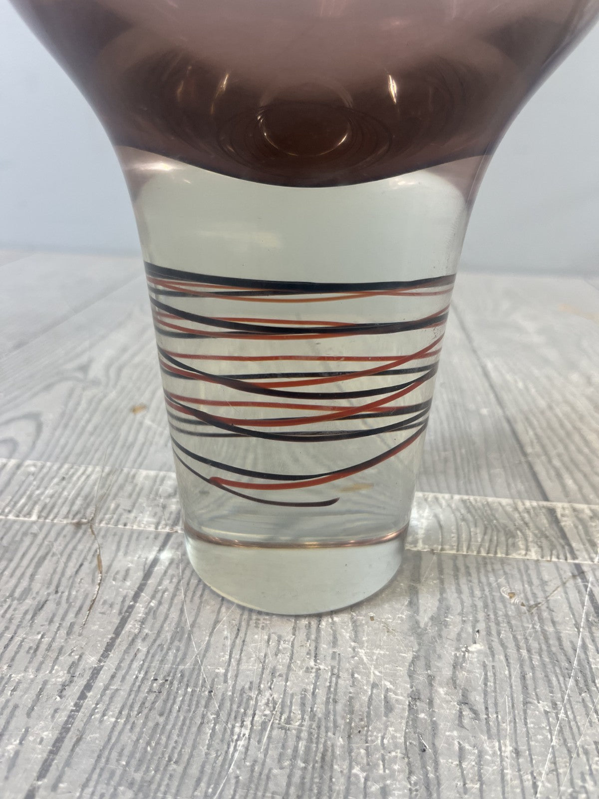 Midcentury Inspired Purple Art Glass Heavy Vase Purple Swirl Detail Modern