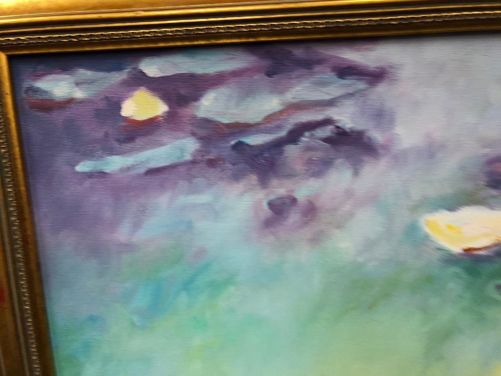 Framed Art Painting of Claude Monet Water Lilles Replica - Signed - Gold Frame
