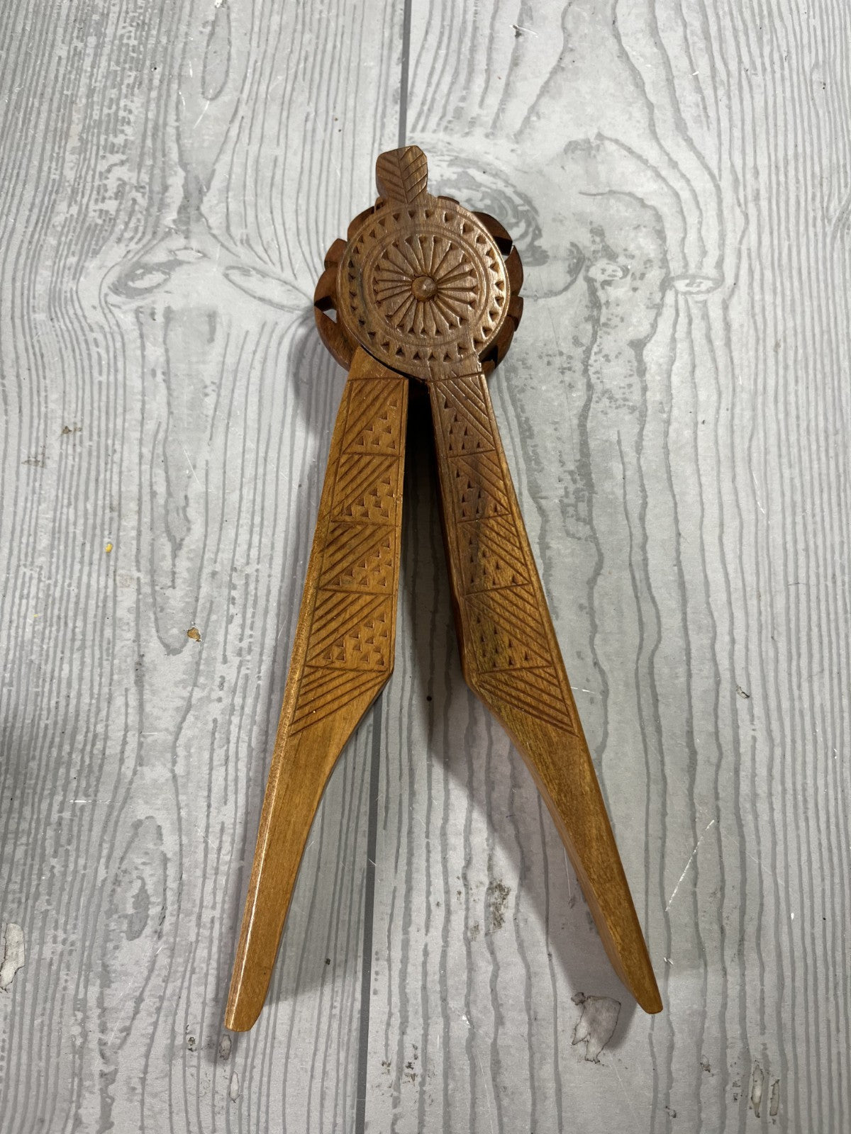 Vintage Scandinavian Hand Carved Handheld Wooden Nutcracker Collectibles