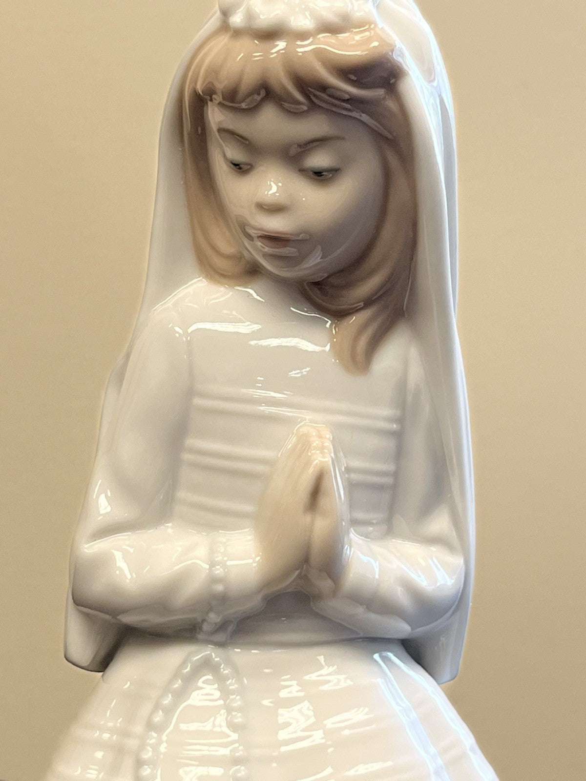 Vtg Nao Lladro Girl Praying Confirmation First Communion Rosary Catholic Veiled