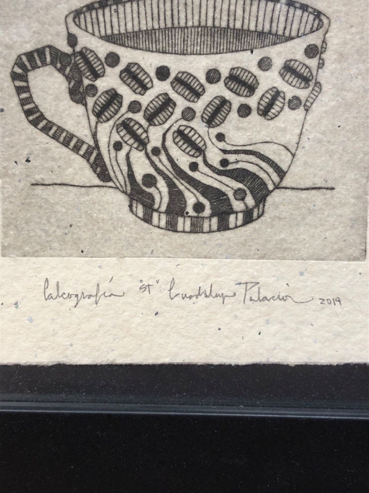 Pair of Cute Teapot and Teacup Drawings - Signed By Artist - Black Frames