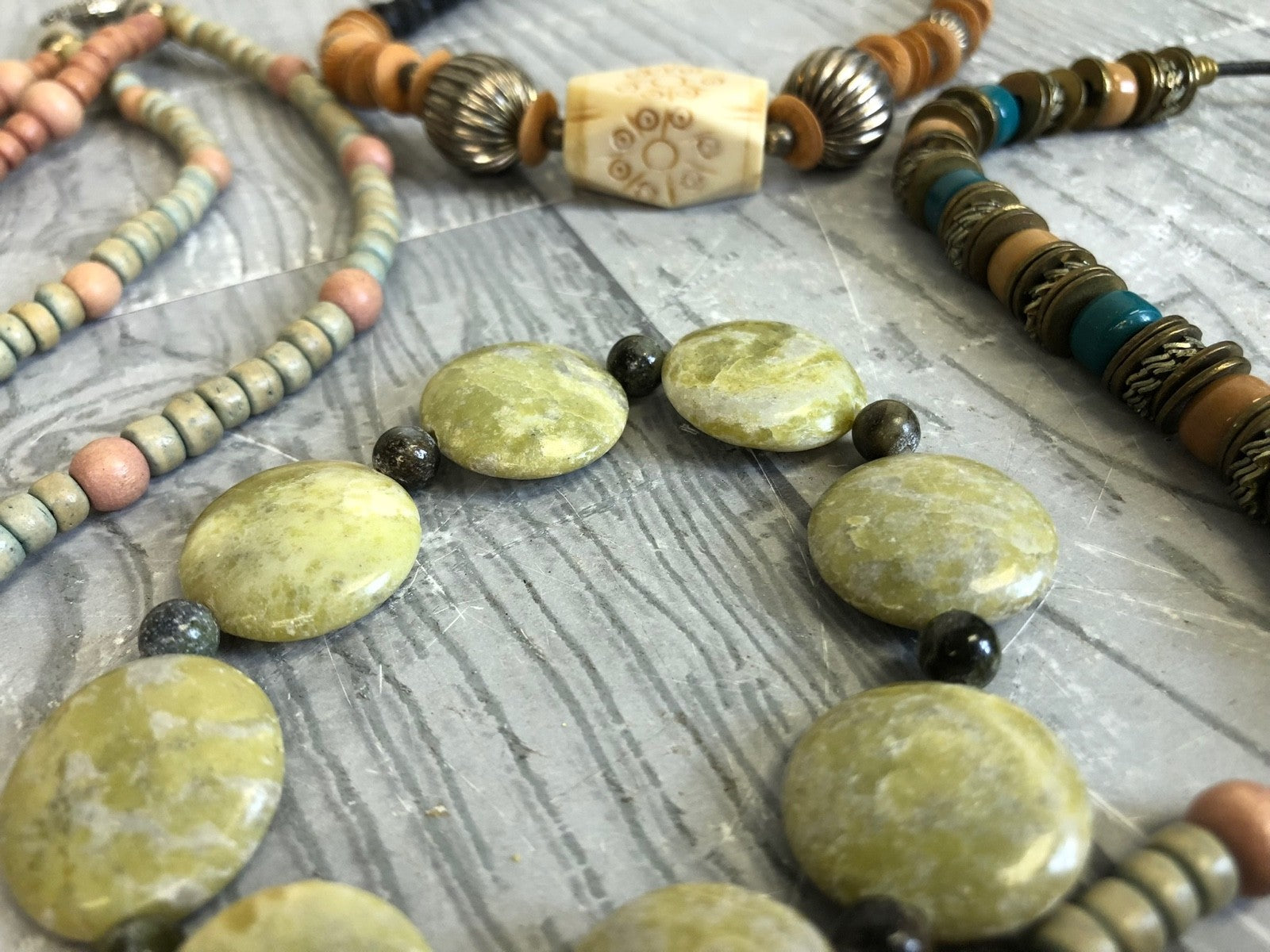 1.8 Pound Lot of Earth Tone Necklaces and Bracelets- Costume Jewelry Mixed Bag